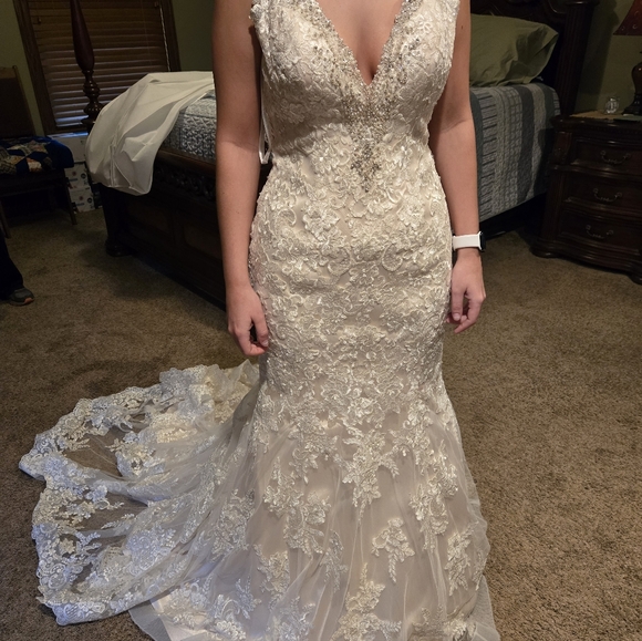 Elegant Beaded Lace Wedding Dress - Picture 6 of 11
